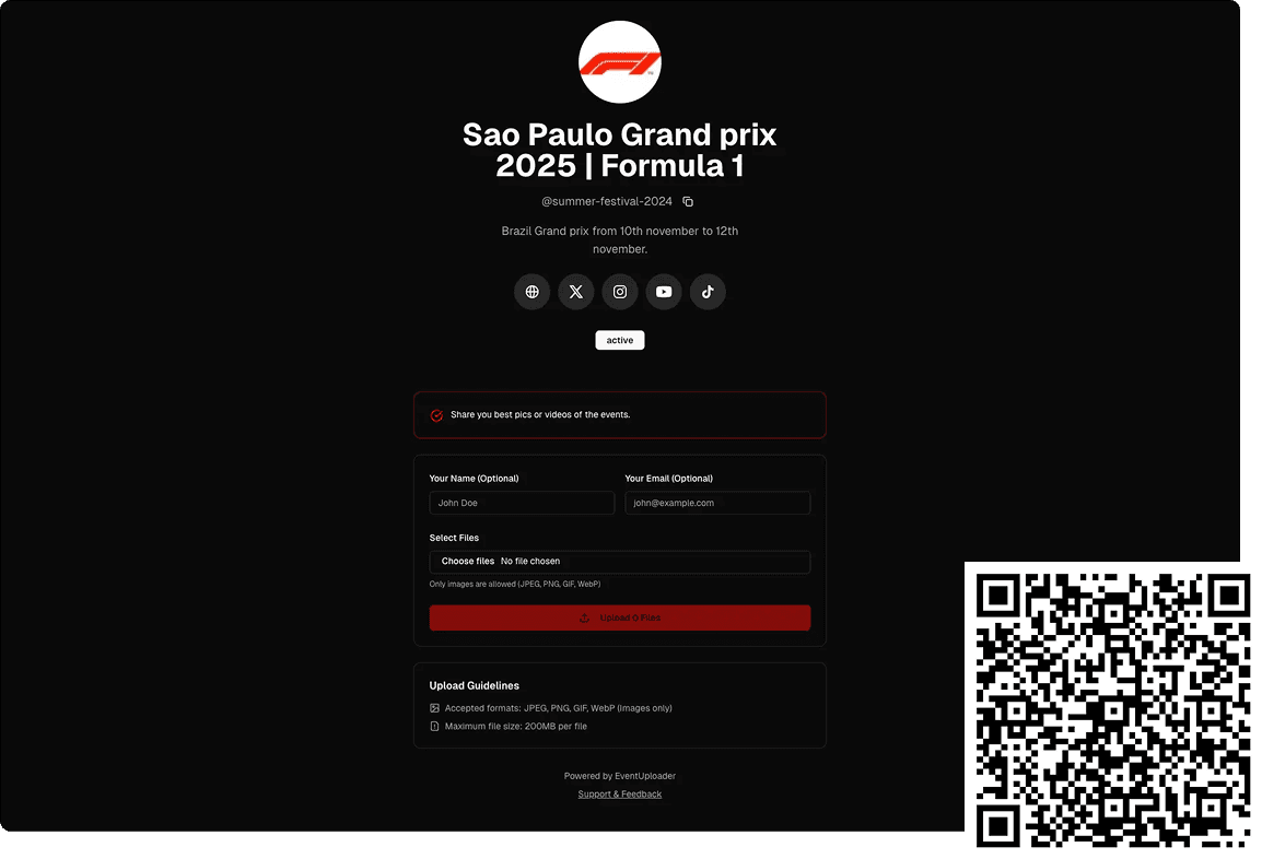Example event upload page